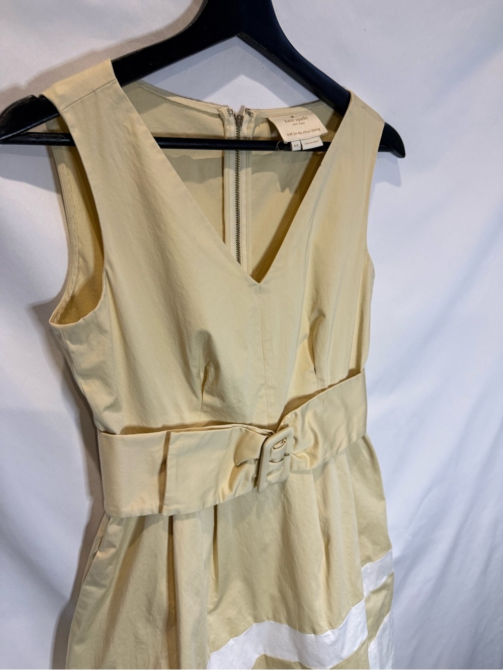 kate spade Yellow and White Belted Midi Dress size 6 100% Cotton Preppy Luxury - Picture 3 of 15